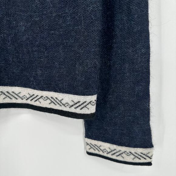 Peruvian Link Feather Cardigan Baby Alpaca Contrast Trim Fuzzy Crew Neck Sweater - Picture 5 of 12